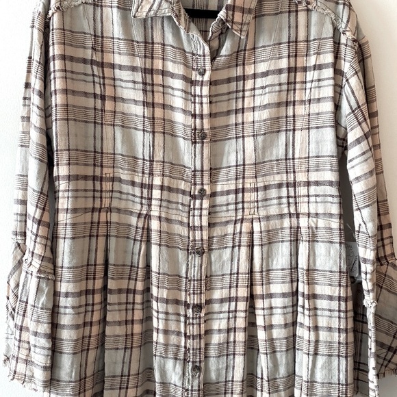 Free People Mary Anne Plaid Buttondown Shirt/Tunic Dress - Picture 5 of 13